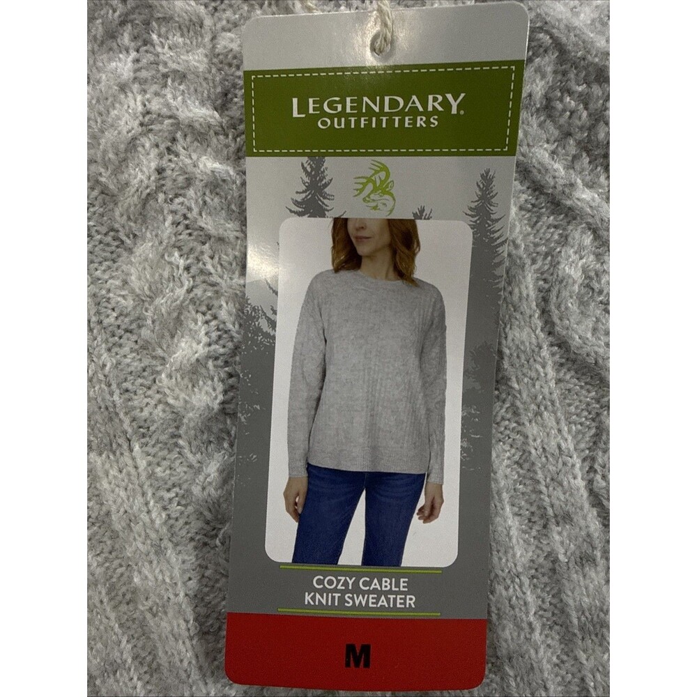 Legendary Outfitters Women's Cozy Cable Knit Sweater, Light Heather Gray, M, NWT